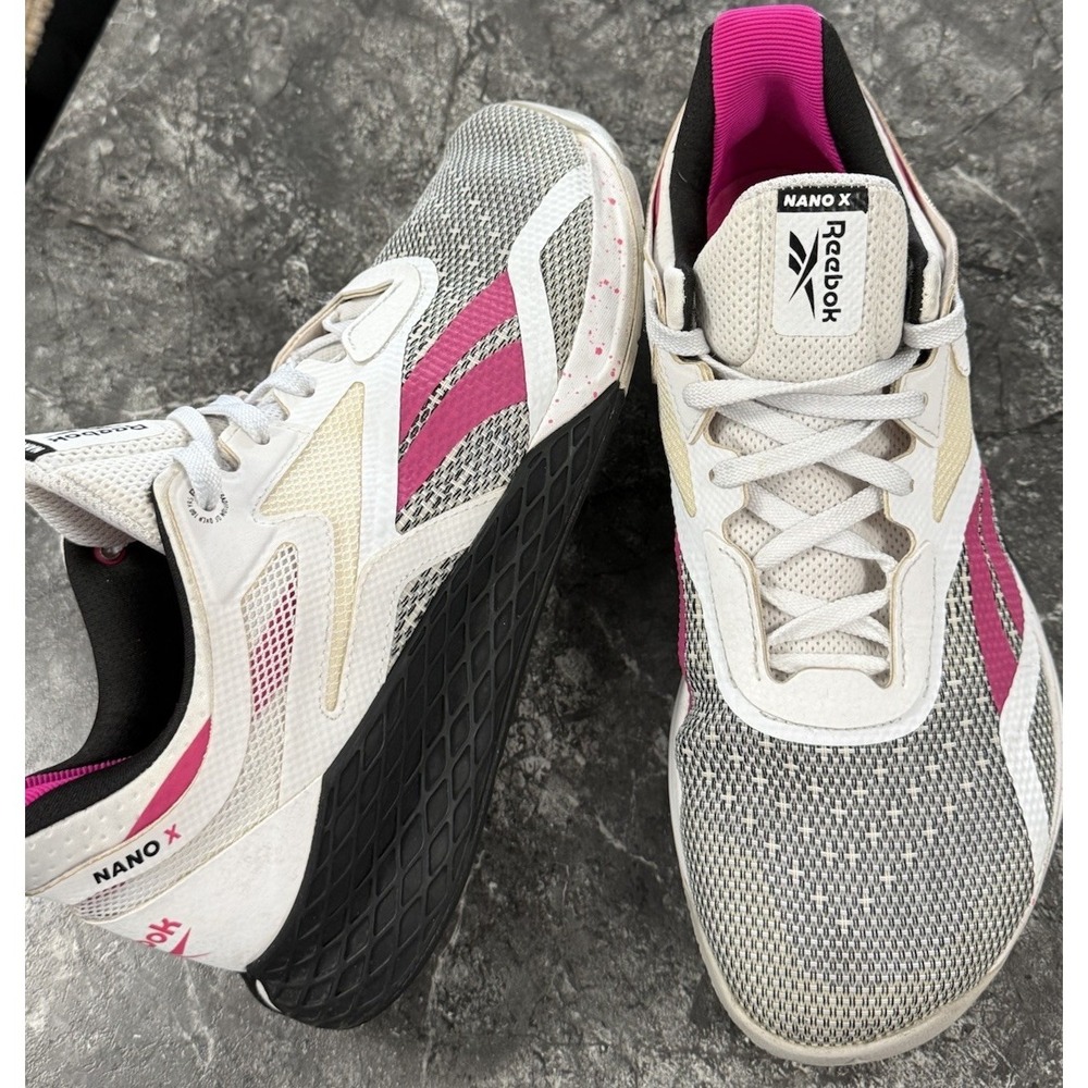 Reebok Womens Nano X Cross Trainer Sneaker FV6769‎ White Black Pink Sz 11 GUC